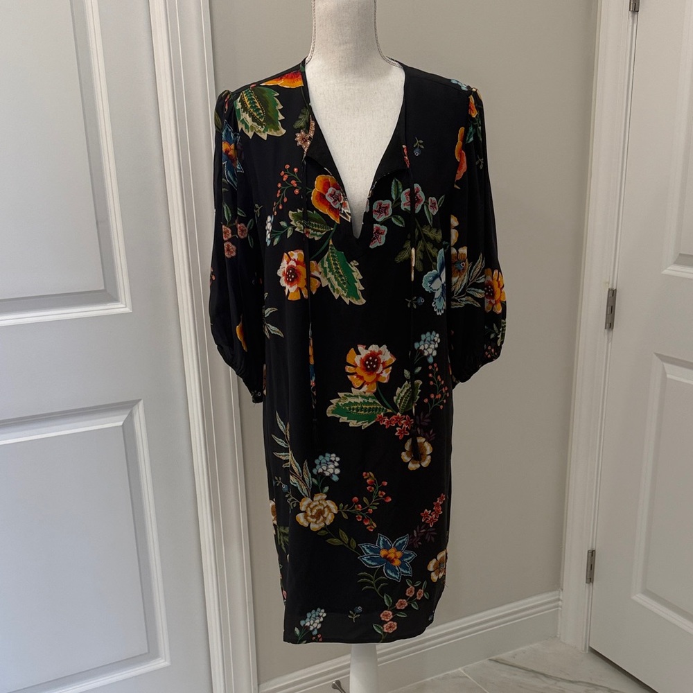 Johnny Was Black Dress with Colorful Floral Design